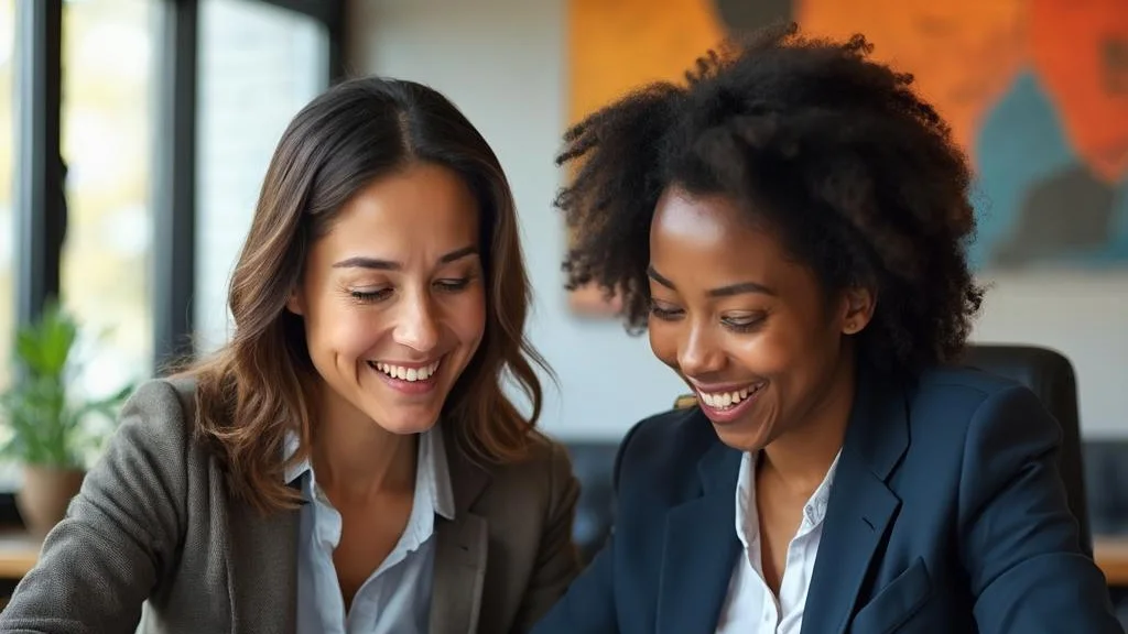 A friendly immigration lawyer helping a diverse client review visa documents