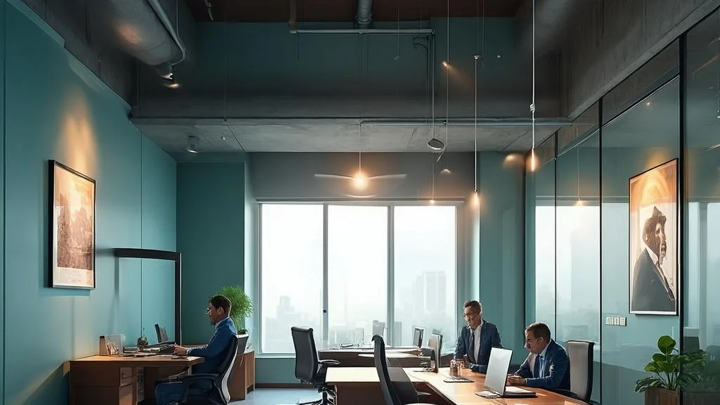 Clean modern law office with teal and grey tones