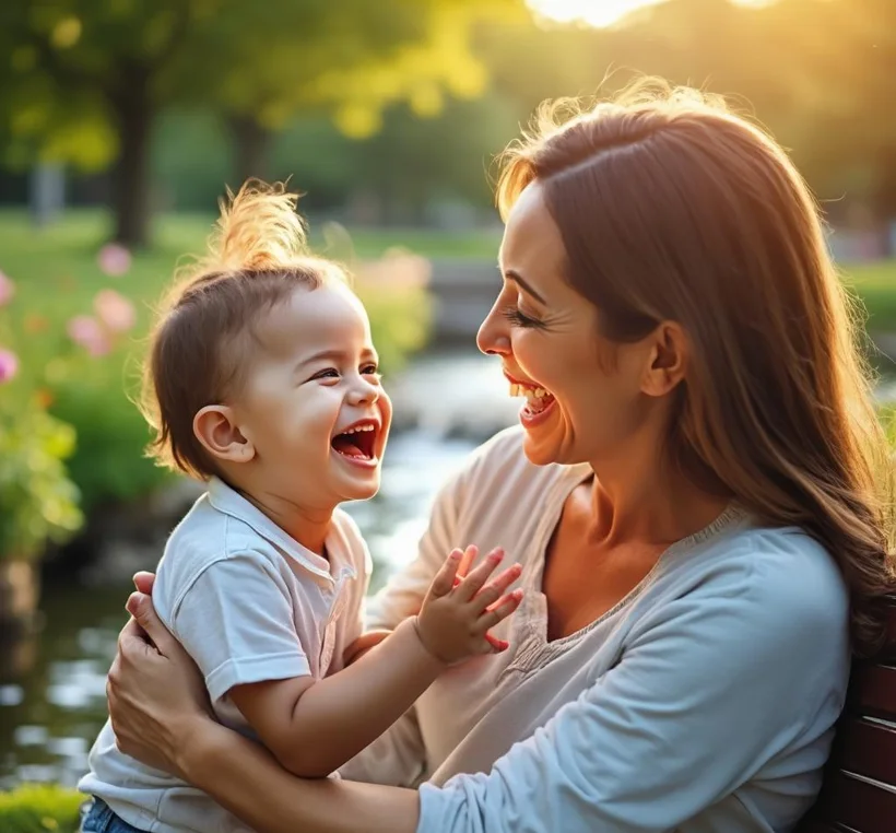 A happy parent and child enjoying time together outdoors