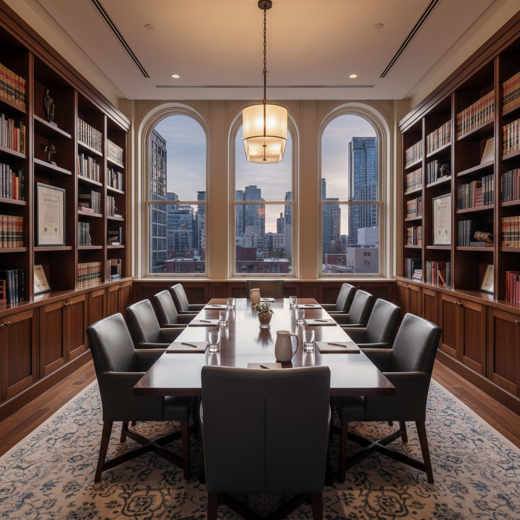 Kensington Law boardroom with a Toronto skyline view